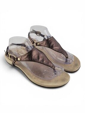 Vionic Kirra Sandal Leather Thong Metallic Bronze Backstrap Arch Support 8